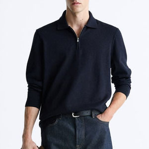 Zara Quarter Zip Polo Sweater Navy Blue Men's Size Small Long Sleeve Pullover